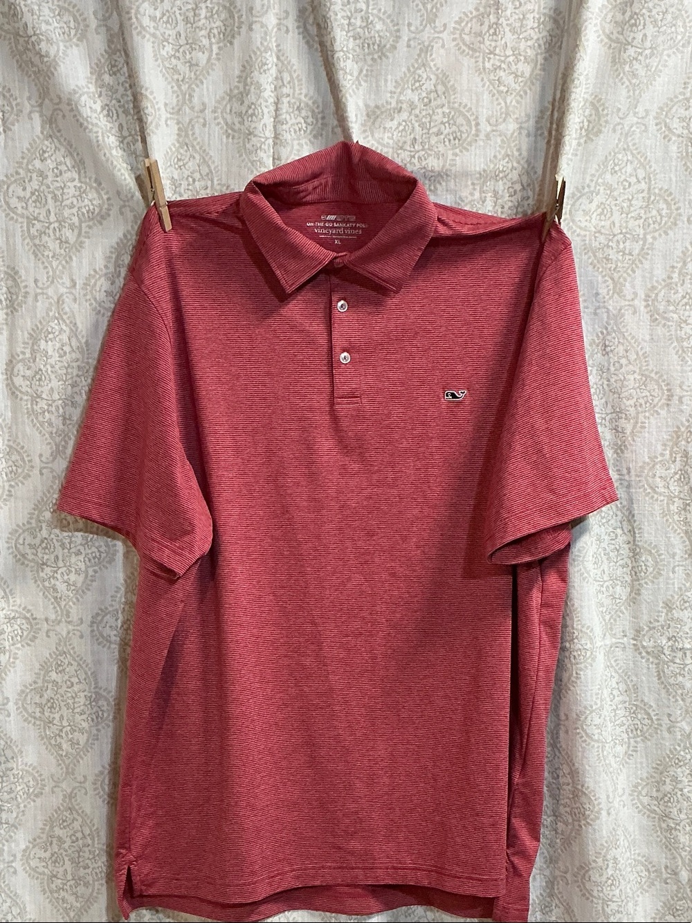 Vineyard Vines Heathered Red Polo with Whale Logo